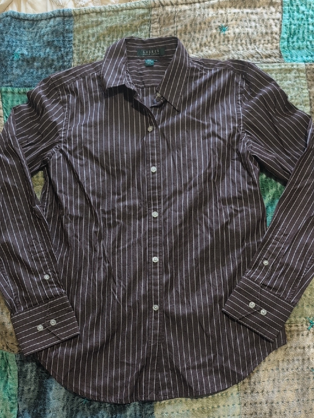 Lauren Ralph Lauren Brown Pinstripe Button-Up Dress Shirt